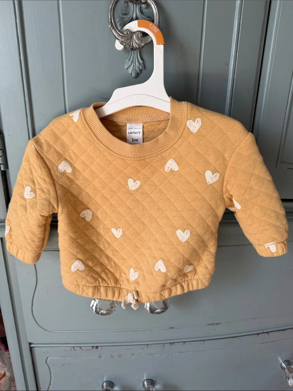 Carter's Quilted Mustard Sweatshirt with White Hearts